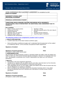 Work Experience Agreement & Risk Assessment - University