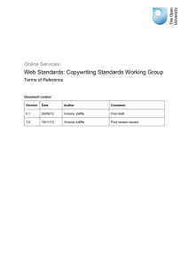 Web Standards: Copywriting Standards Working Group Online Services Terms of Reference