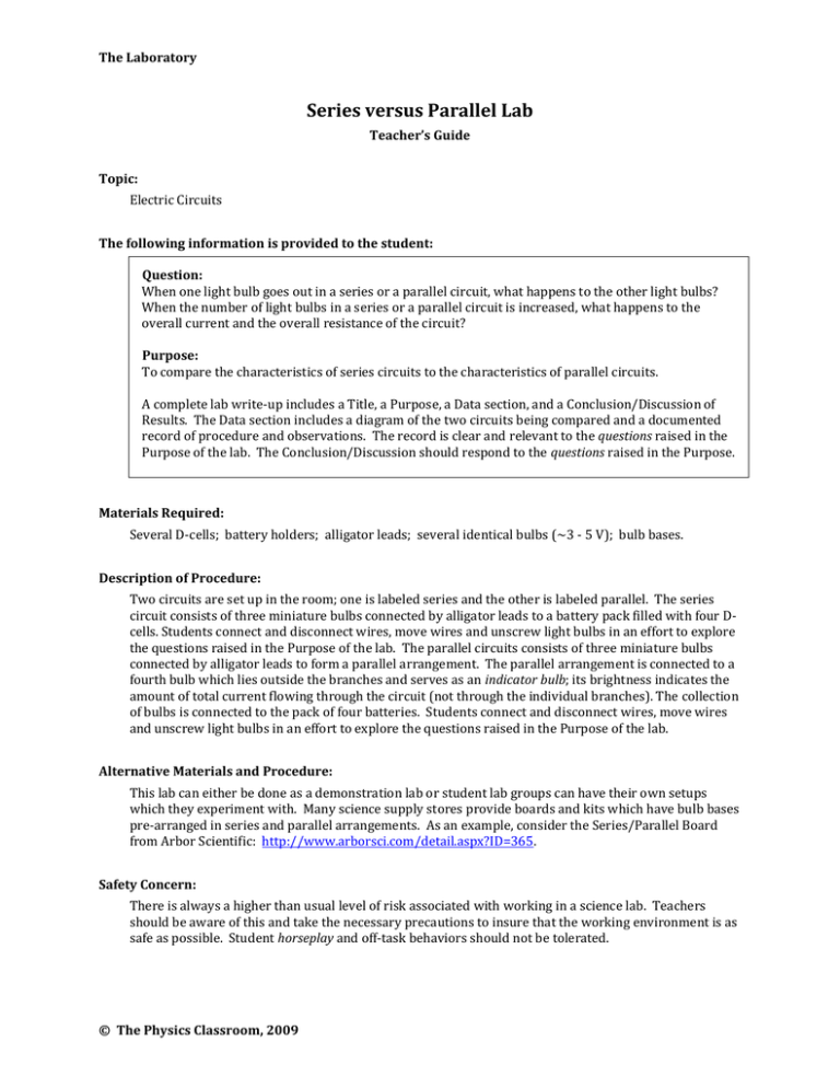 lab report series and parallel assignment instructions