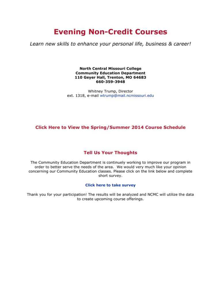 Evening Non Credit Courses Evening Non Credit Courses