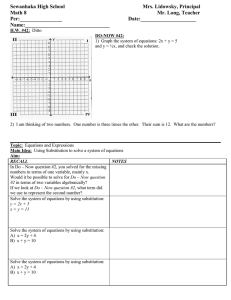 Math 8 Lesson Plan 42 Using Substitution to solve a System of Equations class outline for students.doc
