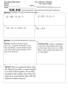 Math 8 HW 16 solving equations involving fractional and decimal coefficients.doc