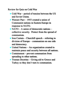 Review for quiz on Cold War