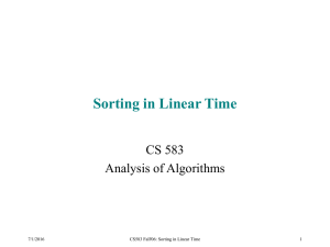 Sorting in Linear Time CS 583 Analysis of Algorithms 7/1/2016