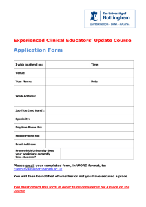 Application Form Experienced Clinical Educators’ Update Course