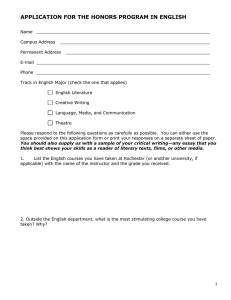 APPLICATION FOR THE HONORS PROGRAM IN ENGLISH