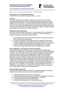 Learning from internationalisation  Discussion as a Teaching Technique Overview: