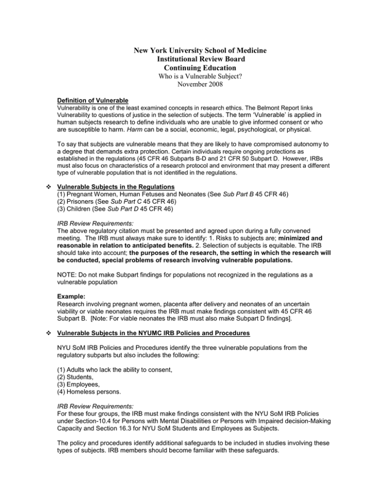November 08 What Is A Vulnerable Subject November 08 What Is A Vulnerable Subject