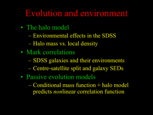 Evolution and environment • The halo model • Mark correlations