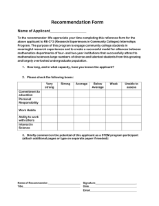 Recommendation Form  Name of Applicant