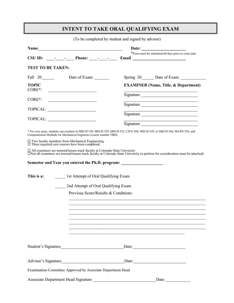 Oral Qualifying Examination