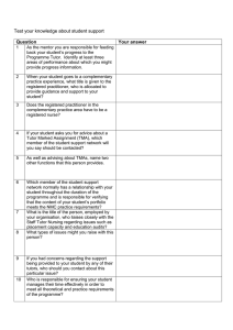 Test your knowledge about student support  Question Your answer