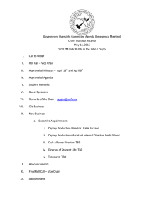 Government Oversight Committee Agenda (Emergency Meeting) Chair: Gustavo Ascanio May 13, 2015