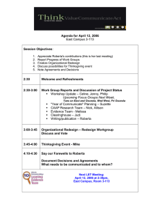 East Campus 3-113 Agenda for April 12, 2006 Session Objectives