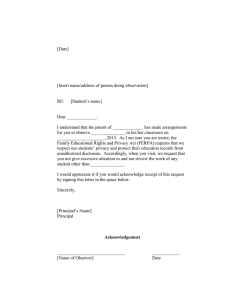 FERPA Compliance Letter for Classroom Observation