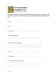 Application for Support by students from Bangladesh already registered or... or equivalent course in a British University or recognised institution...