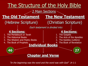 The Structure of the Holy Bible The Old Testament The New Testament