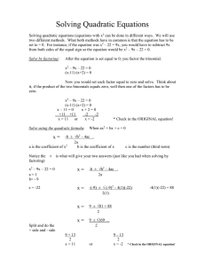 Solving Quadratic Equations