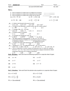 Part 1 - ANSWER KEY Algebra I