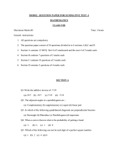 Class VIII Mathematics Model Question Paper