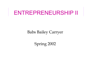 ENTREPRENEURSHIP II Babs Bailey Carryer Spring 2002