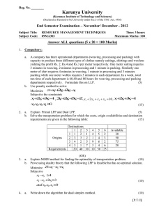 Karunya University End Semester Examination – November/ December - 2012