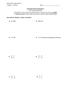 Algebra Review Worksheet - Basic Math Operations