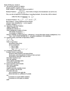 Math 1310 Review  Section 0 Integers (positive, negative, zero):