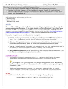 EK 100 – Freshman Advising Seminar  Friday, October 30, 2015