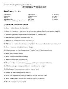 NUTRITION WORKSHEET Vocabulary terms: