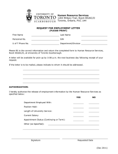 Human Resource Services REQUEST FOR EMPLOYMENT LETTER 1265 Military Trail, Room B526C/D