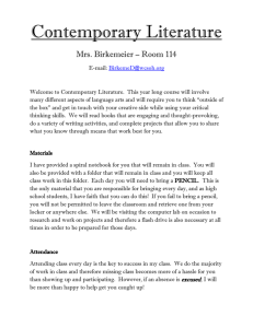 Contemporary Literature Mrs. Birkemeier – Room 114