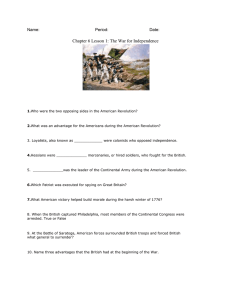 American Revolution Worksheet: War for Independence