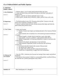 Ch. 6 Political Beliefs and Public Opinion I. American Public Culture