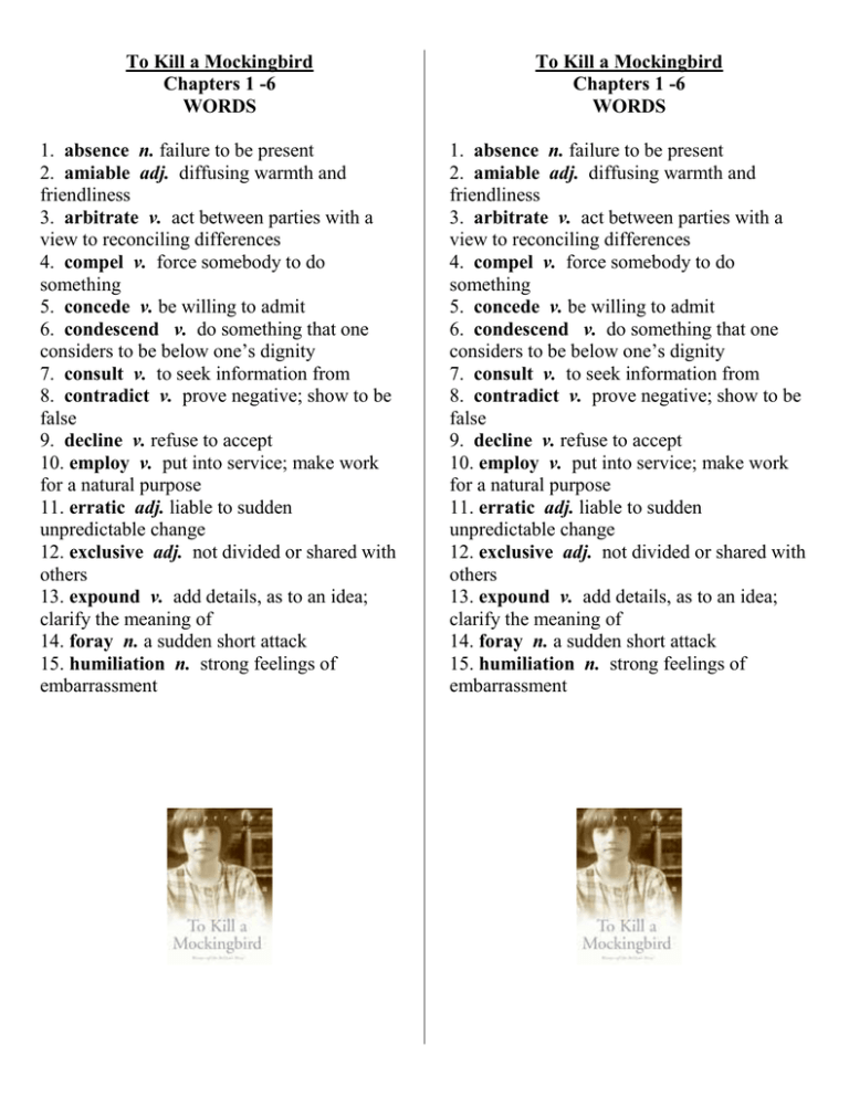 To Kill a Mockingbird Chapters 1 6 WORDS