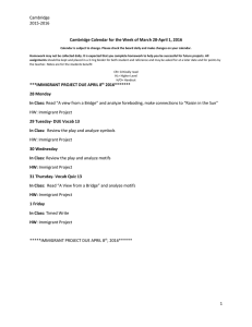 Cambridge 2015-2016  Cambridge Calendar for the Week of March 28-April 1, 2016