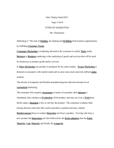 Note Taking Guide KEY Topic # 4352 TYPES OF MARKETING