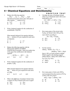 4 • Chemical Equations and Stoichiometry