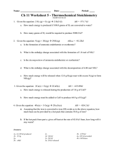 Thermochemical Stoichiometry Worksheet - High School Chemistry