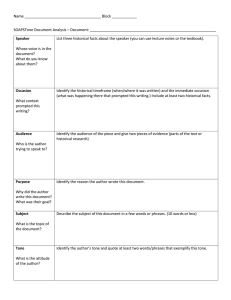 Name _____________________________________ Block ____________  SOAPSTone Document Analysis – Document: _____________________________________________________________