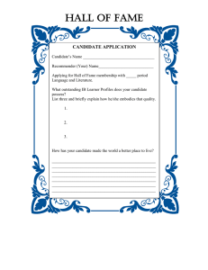 HALL OF FAME CANDIDATE APPLICATION