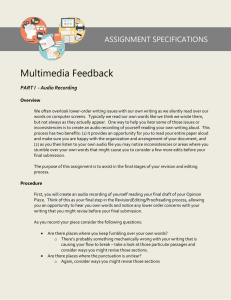 Multimedia Feedback ASSIGNMENT SPECIFICATIONS PART I  - Audio Recording