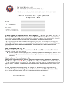 Financial Disclosure and Conflict of Interest Certification Letter O