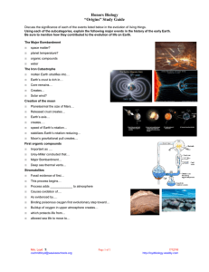 Honors Biology “Origins” Study Guide