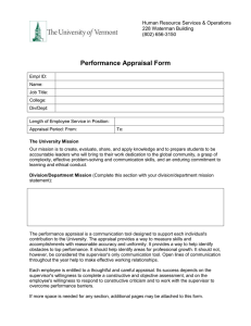 Performance Appraisal Form Human Resource Services &amp; Operations 228 Waterman Building (802) 656-3150