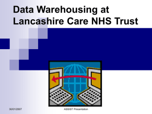 Data Warehousing at Lancashire Care NHS Trust 30/01/2007 ASSIST Presentation