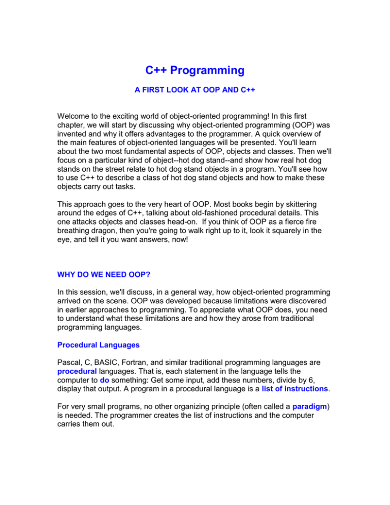 C++ OOP: Objects, Classes, and Procedural Programming