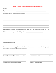 Request to Remove Missing Equipment from Departmental Inventory Tag #(s)
