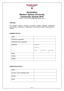 Nomination Western Sydney University Community Awards 2016