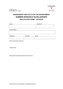 SUMMER RESEARCH SCHOLARSHIPS HAWKESBURY INSTITUTE FOR THE ENVIRONMENT – 2015/2016 APPLICATION FORM